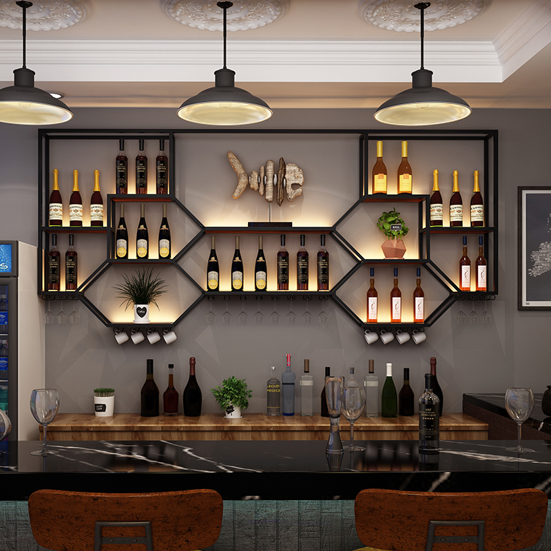 Home Bar And Cabinet - Metal Shelves Wine Cabinet Living Room