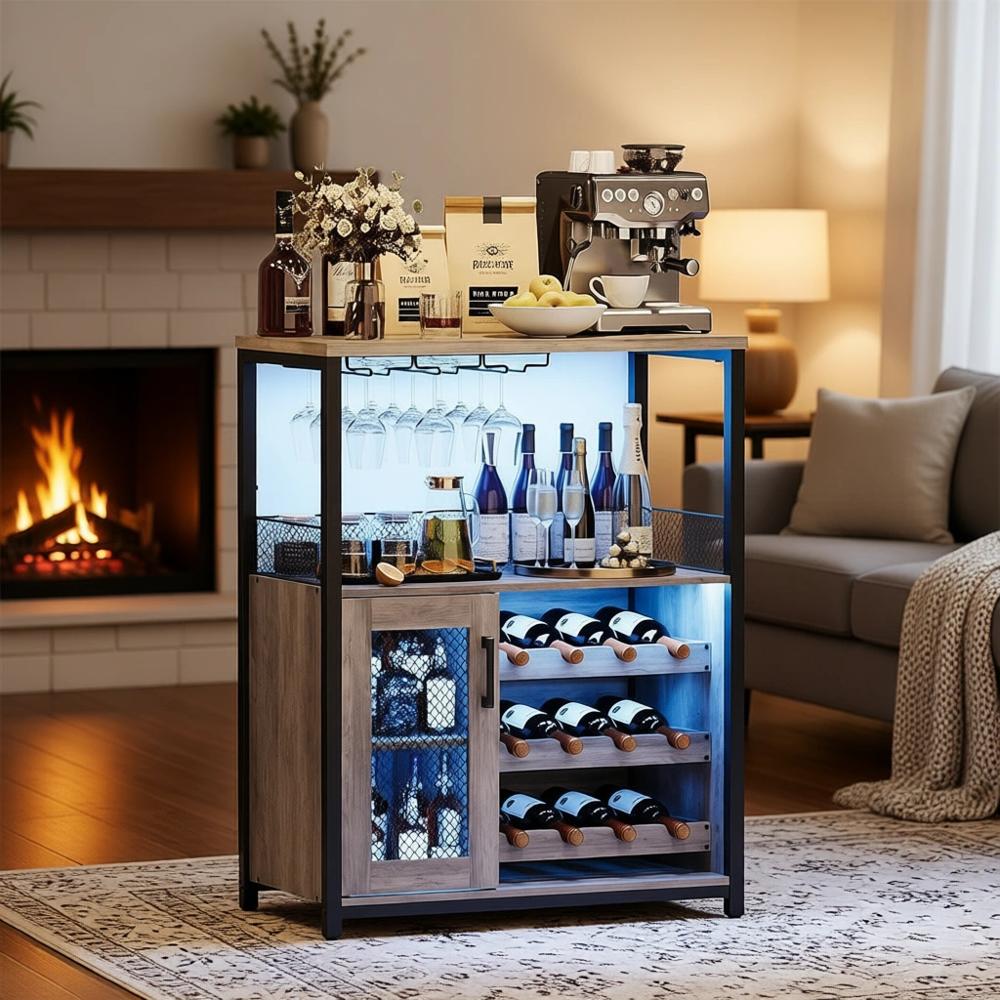 Industrial-Style LED-Lit Wine  - Home Bar And Cabinet ulasan dan harga