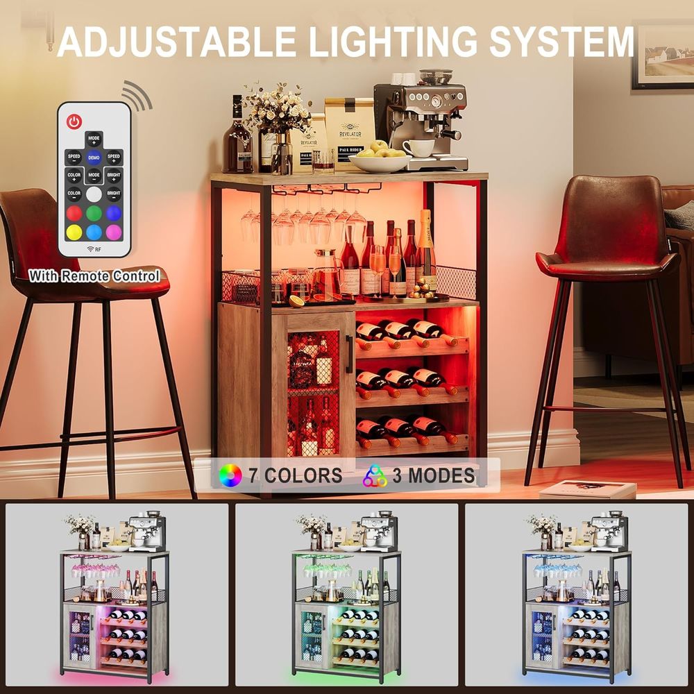 Industrial-Style LED-Lit Wine  - Home Bar And Cabinet ulasan dan harga