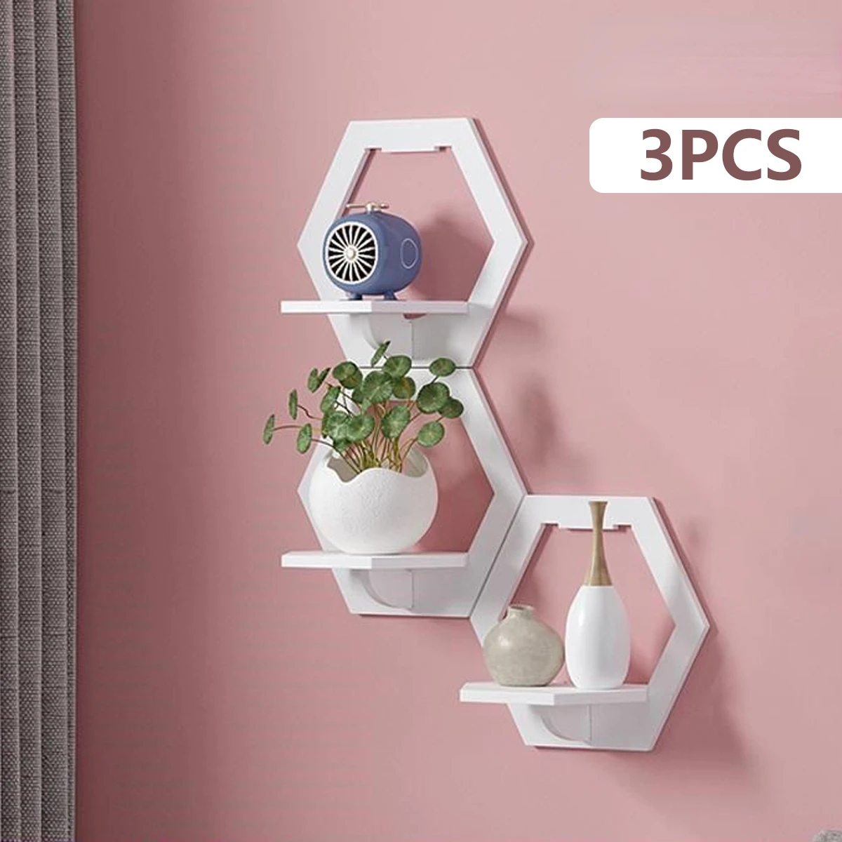 3Pcs Hexagon Wall Shelf Punch  - Home Bar Shelf ulasan dan harga