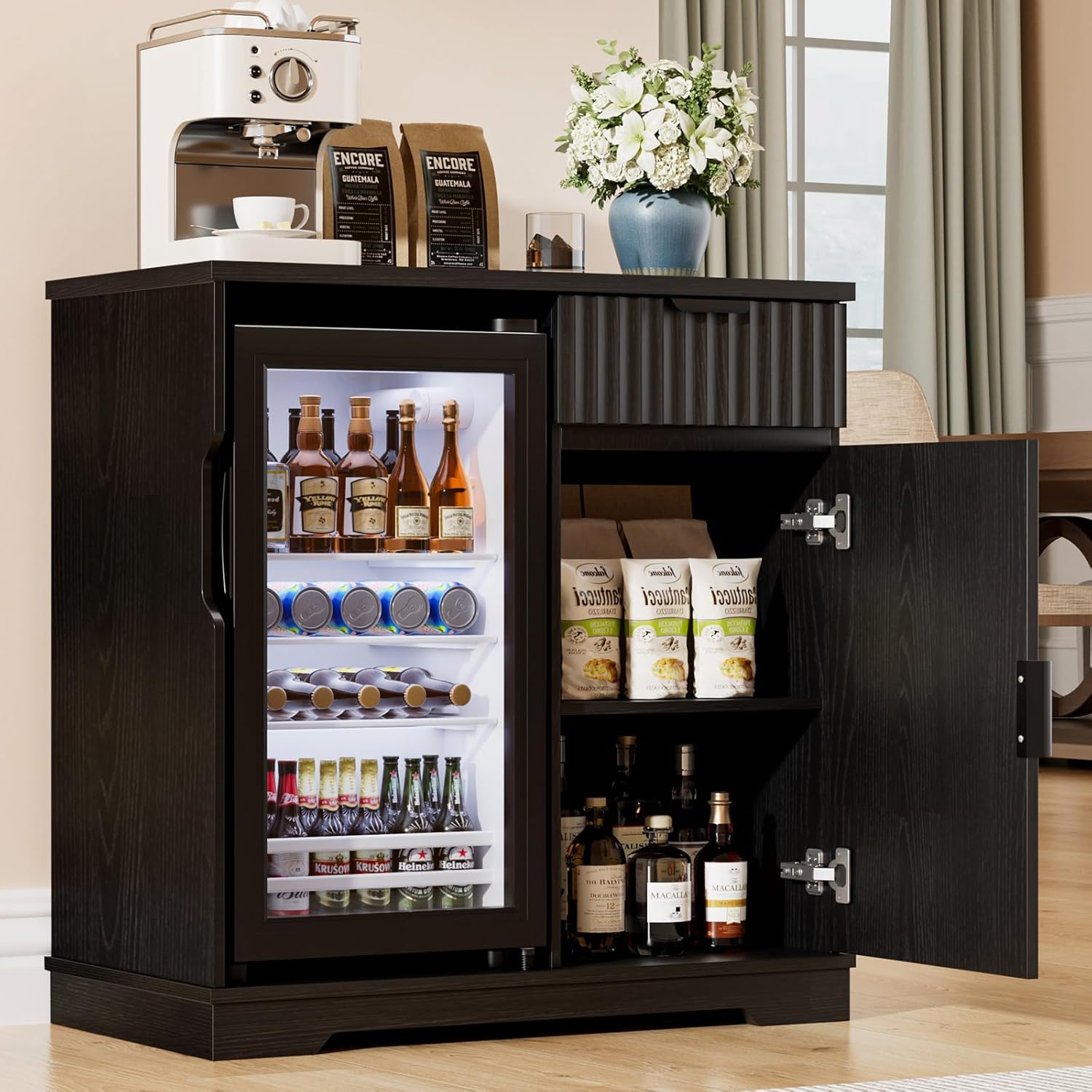 Fluted Coffee Bar Cabinet with - Home Bar And Cabinet ulasan dan harga