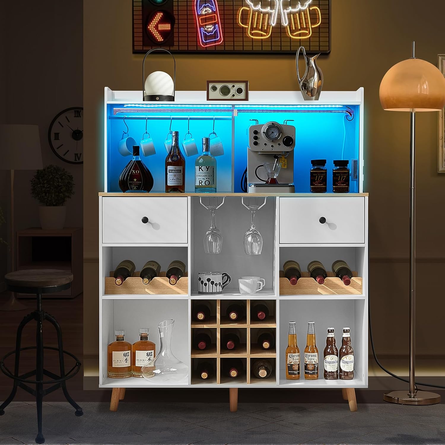 Wine Bar Cabinet with Power Ou - Home Bar Shelves ulasan dan harga