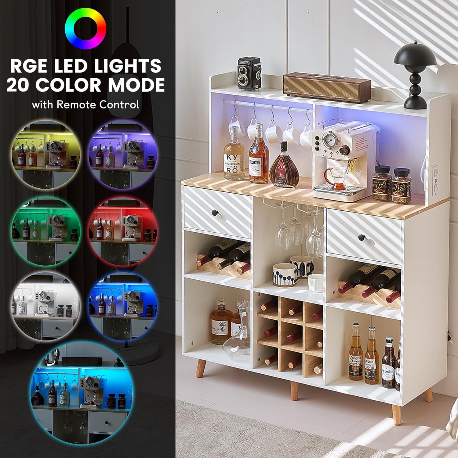 Wine Bar Cabinet with Power Ou - Home Bar Shelves ulasan dan harga